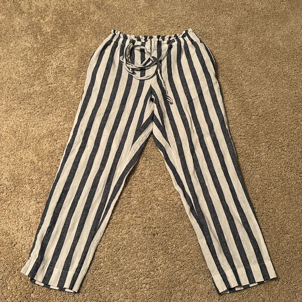 Beachlunchlounge linen navy striped pants
